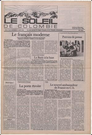 Le Soleil de Colombie, August 17, 1984, page 1