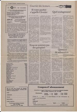 Le Soleil de Colombie, April 27, 1984, page 2