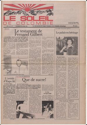 Le Soleil de Colombie, April 20, 1984, page 1