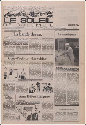 Le Soleil de Colombie, March 16, 1984, page 1