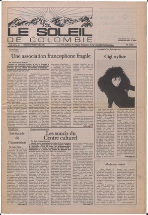 Le Soleil de Colombie, February 24, 1984, page 1