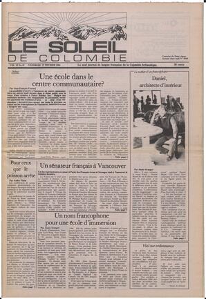 Le Soleil de Colombie, February 17, 1984, page 1