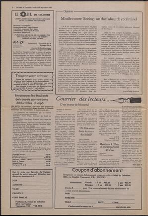 Le Soleil de Colombie, September 9, 1983, page 2