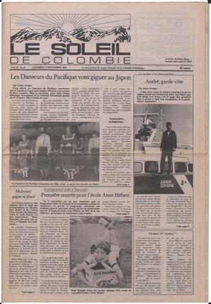 Le Soleil de Colombie, September 2, 1983, page 1
