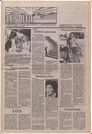 Le Soleil de Colombie, June 18, 1982, page 1