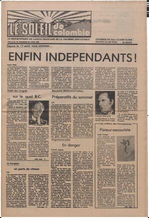 Le Soleil de Colombie, April 23, 1982, page 1