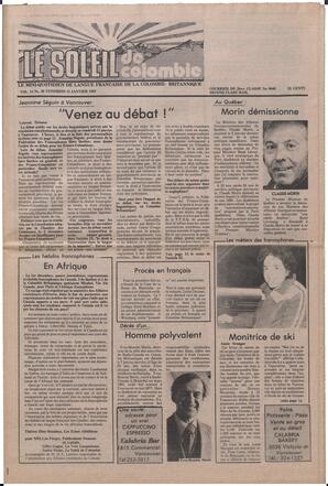 Le Soleil de Colombie, January 15, 1982, page 1