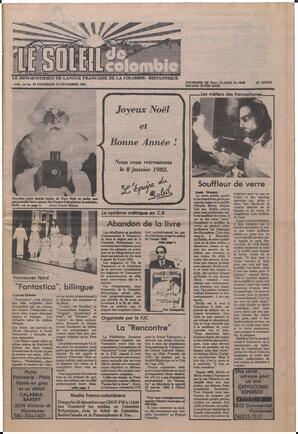 Le Soleil de Colombie, December 18, 1981, page 1