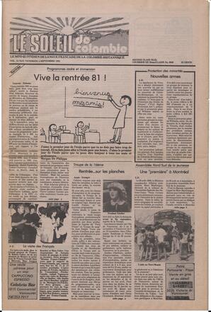 Le Soleil de Colombie, September 4, 1981, page 1