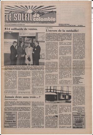 Le Soleil de Colombie, February 20, 1981, page 1