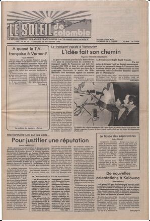 Le Soleil de Colombie, December 12, 1980, page 1