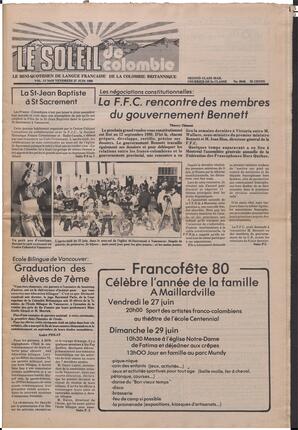 Le Soleil de Colombie, June 27, 1980, page 1