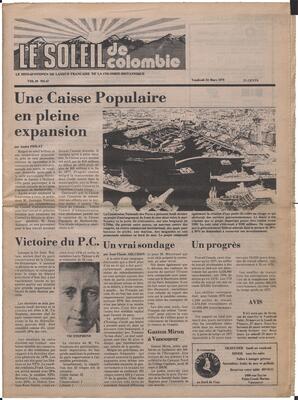 Le Soleil de Colombie, March 24, 1978, page 1