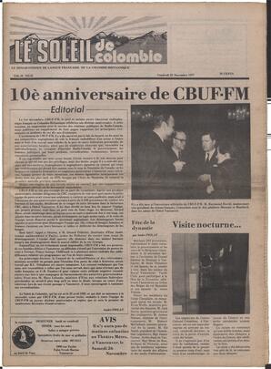 Le Soleil de Colombie, November 25, 1977, page 1
