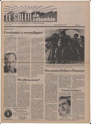 Le Soleil de Colombie, November 11, 1977, page 1