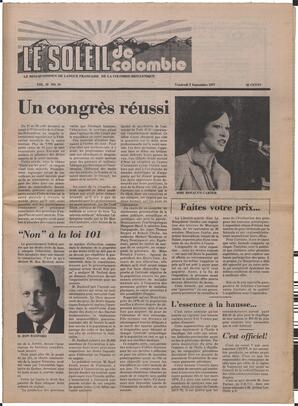 Le Soleil de Colombie, September 2, 1977, page 1