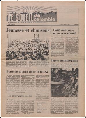 Le Soleil de Colombie, April 22, 1977, page 1