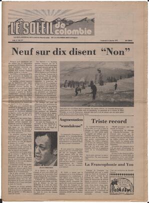 Le Soleil de Colombie, January 14, 1977, page 1