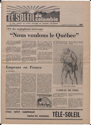 Le Soleil de Colombie, December 17, 1976, page 1