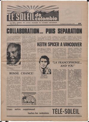 Le Soleil de Colombie, December 12, 1976, page 1