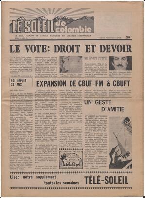 Le Soleil de Colombie, November 26, 1976, page 1