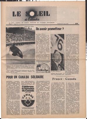 Le Soleil de Colombie, June 18, 1976, page 1