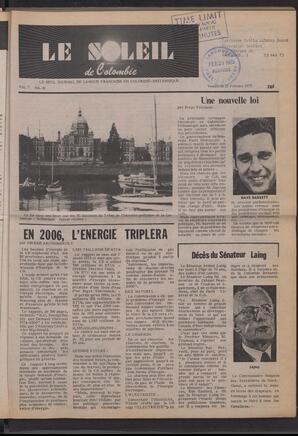 Le Soleil de Colombie, February 21, 1975, page 1