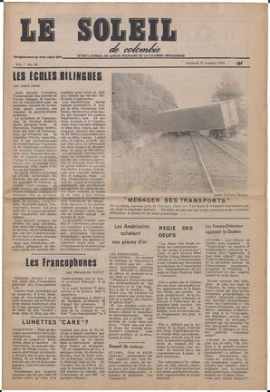 Le Soleil de Colombie, October 11, 1974, page 1