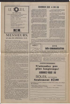 Le Soleil de Colombie, August 2, 1974, page 2