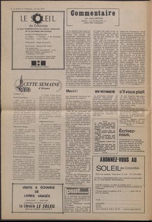 Le Soleil de Colombie, May 24, 1974, page 2