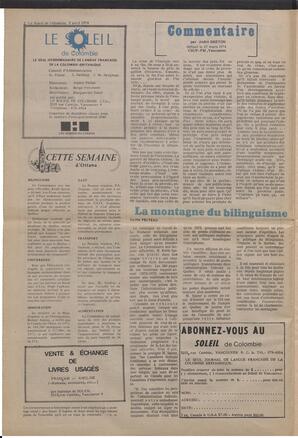 Le Soleil de Colombie, April 5, 1974, page 2