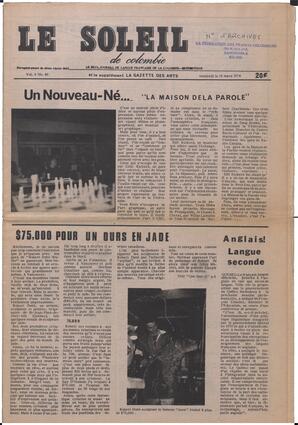 Le Soleil de Colombie, March 15, 1974, page 1