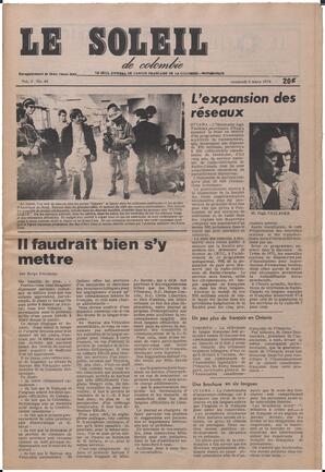 Le Soleil de Colombie, March 8, 1974, page 1