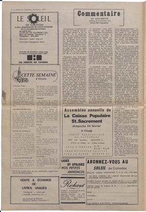 Le Soleil de Colombie, February 22, 1974, page 2