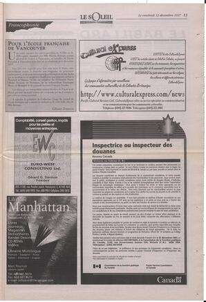 Le Soleil de Colombie-Britannique, December 12, 1997, page 13