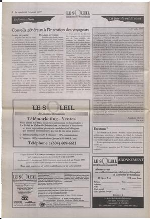 Le Soleil de Colombie-Britannique, August 1, 1997, page 2