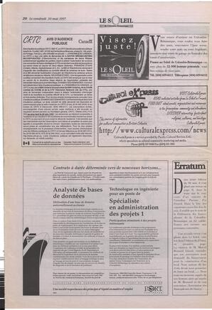 Le Soleil de Colombie-Britannique, May 30, 1997, page 20