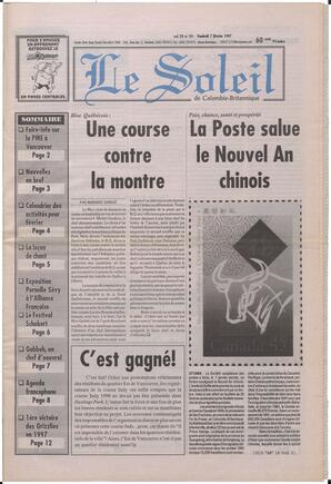 Le Soleil de Colombie-Britannique, February 7, 1997, page 1