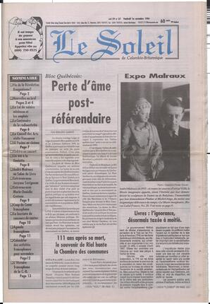 Le Soleil de Colombie-Britannique, November 1, 1996, page 1