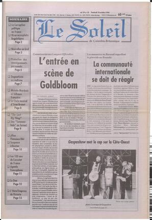 Le Soleil de Colombie-Britannique, October 18, 1996, page 1