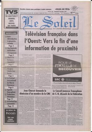 Le Soleil de Colombie-Britannique, September 27, 1996, page 1