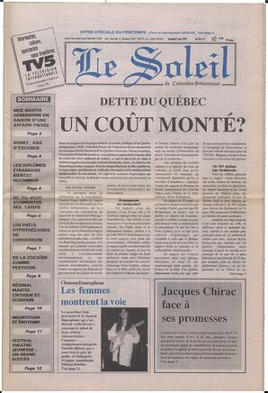 Le Soleil de Colombie-Britannique, May 12, 1995, page 1