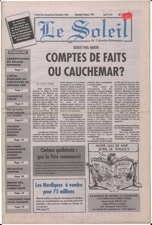 Le Soleil de Colombie-Britannique, March 3, 1995, page 1