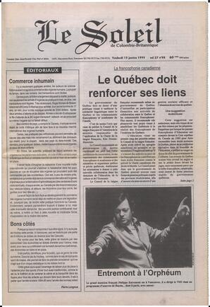 Le Soleil de Colombie-Britannique, January 13, 1995, page 1