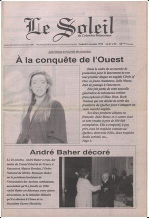 Le Soleil de Colombie-Britannique, November 4, 1994, page 1