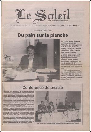 Le Soleil de Colombie-Britannique, September 16, 1994, page 1