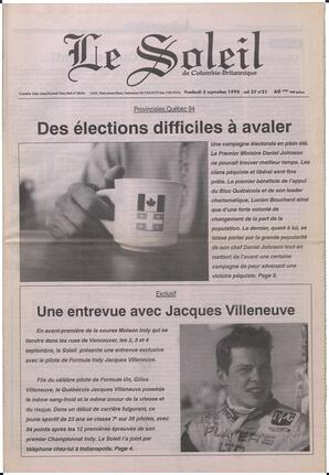 Le Soleil de Colombie-Britannique, September 2, 1994, page 1