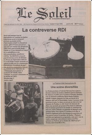 Le Soleil de Colombie-Britannique, June 17, 1994, page 1