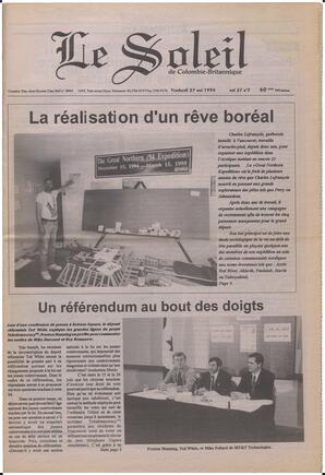 Le Soleil de Colombie-Britannique, May 27, 1994, page 1