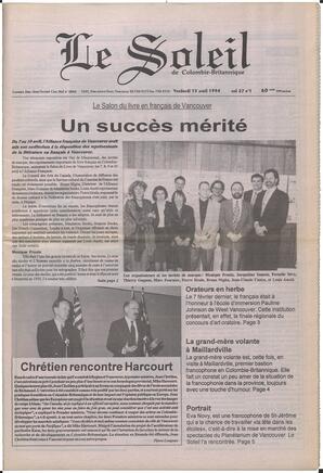 Le Soleil de Colombie-Britannique, April 15, 1994, page 1
